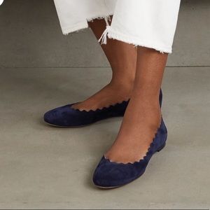 Chloe Lauren Ballerina Navy Blue Scalloped Flats 36